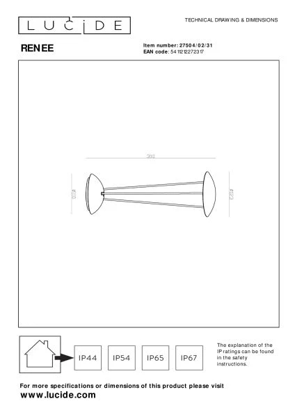 Lucide RENEE - Lámpara de mesa Recargable Dentro/Fuera - Batería/acumulador - Ø 12,3 cm - LED Dim to warm - 1x2,2W 2700K/3000K - IP54 - Con estación de carga inalámbrica - Blanco - técnico